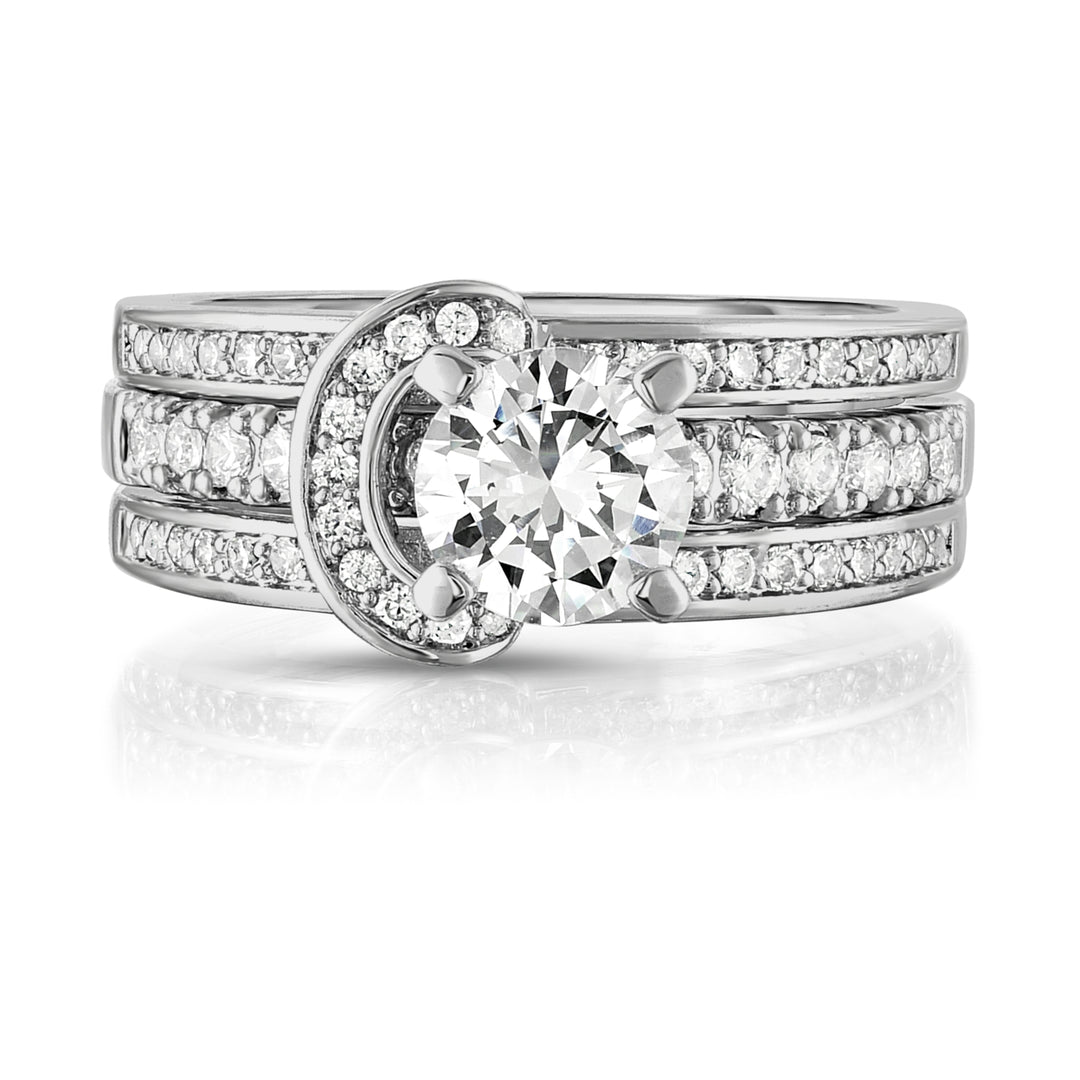 Micropave Interlock Ring and Band Set in 18k White Gold Image 3