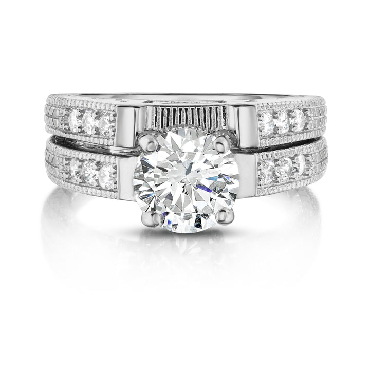 2 Piece Simulated Diamond Diamond Cut Bridal Ring and Band Set in 18K White Gold Image 3