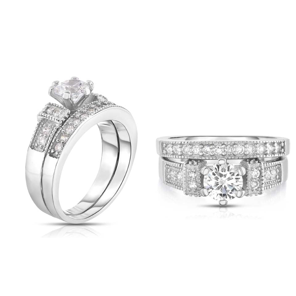 2 Piece Simulated Diamond Diamond Cut Fancy Bridal Ring and Band Set Image 1