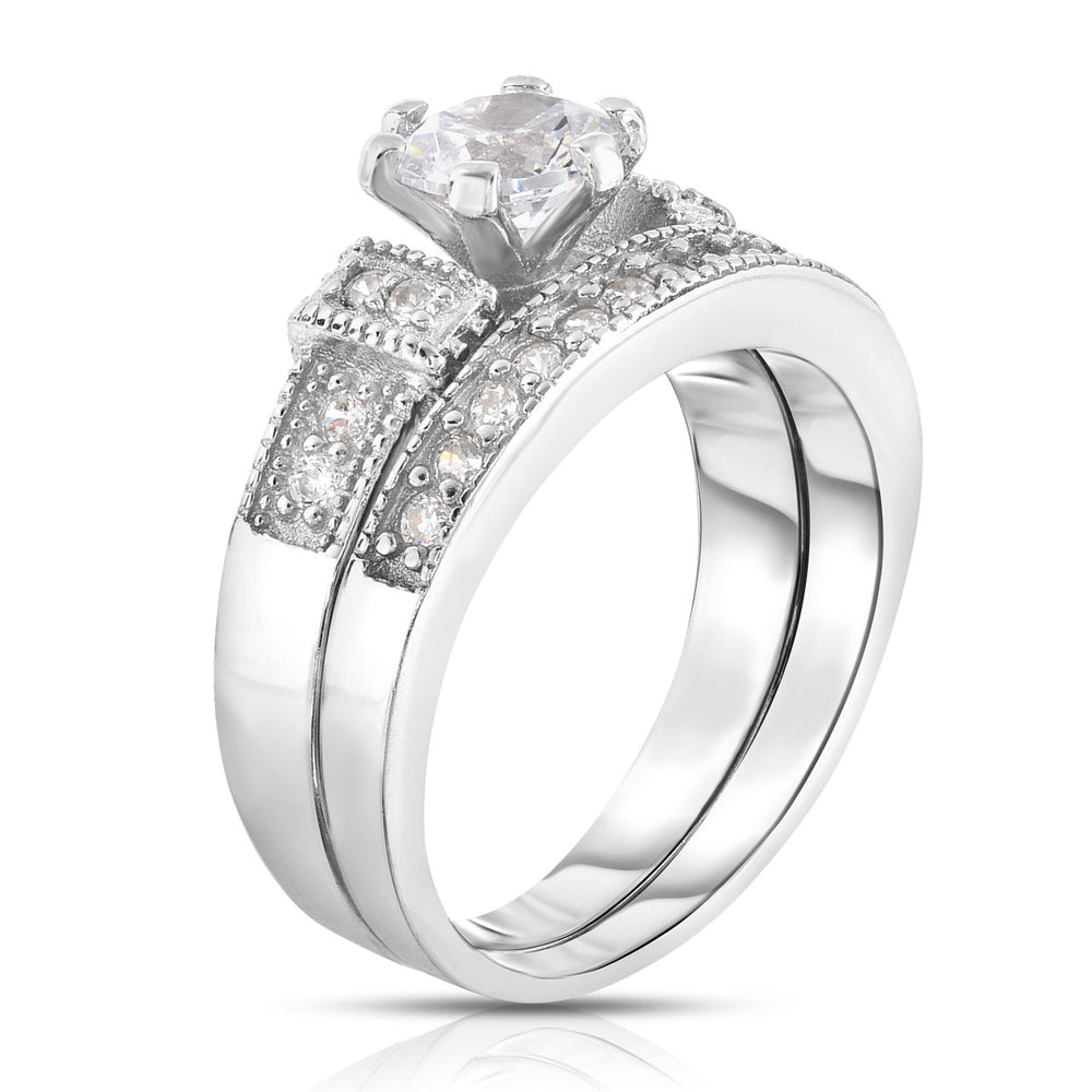 2 Piece Simulated Diamond Diamond Cut Fancy Bridal Ring and Band Set Image 2