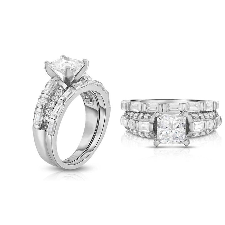 2 Piece Multi Cut Simulated Diamond Bridal Ring and Band Set Image 1