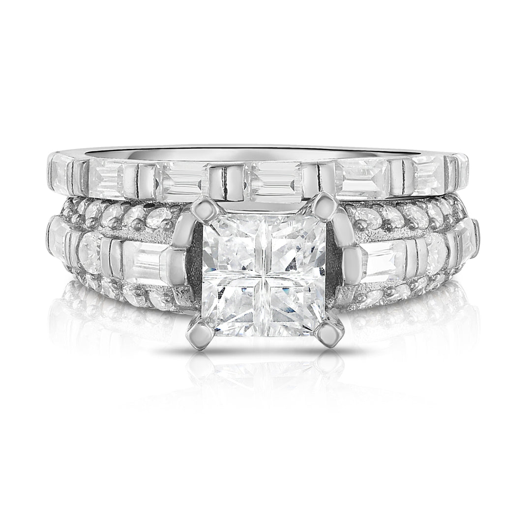 2 Piece Multi Cut Simulated Diamond Bridal Ring and Band Set Image 3