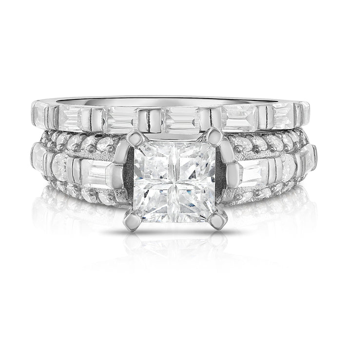 2 Piece Multi Cut Simulated Diamond Bridal Ring and Band Set Image 3