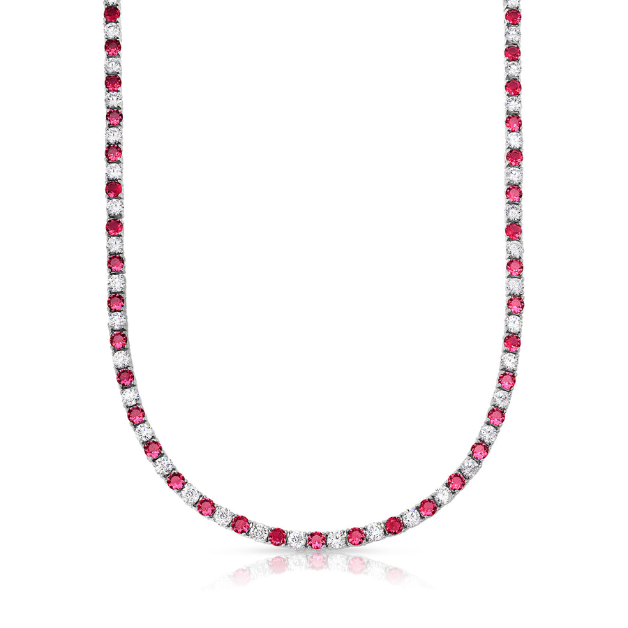 22.00 CTTW Ruby And White Alternating Tennis Necklace In 18K White Gold Image 1