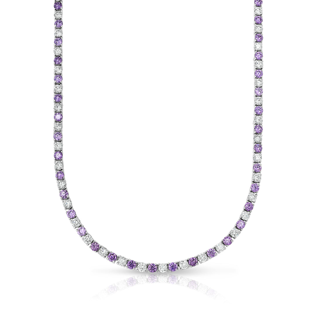 22.00 CTTW Amethyst And White Tennis Necklace in 18K White Gold Image 1