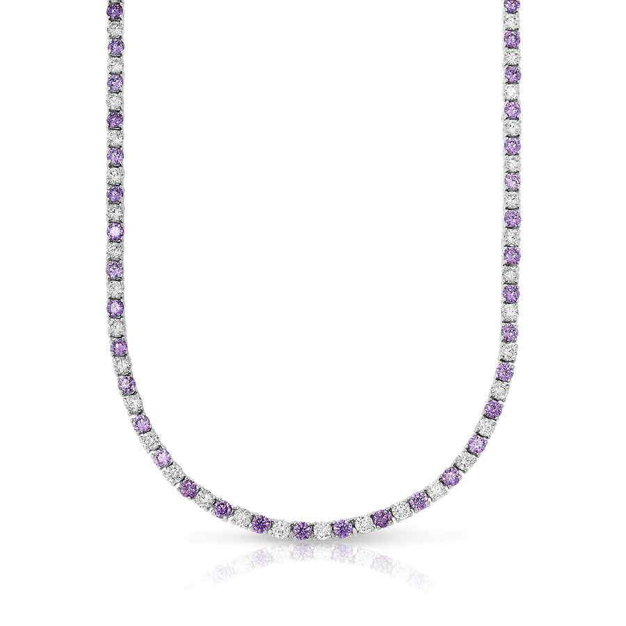 18K White Gold Amethyst Tennis Necklace 22.00 CTTW with Cubic Zirconia Stones Image 1