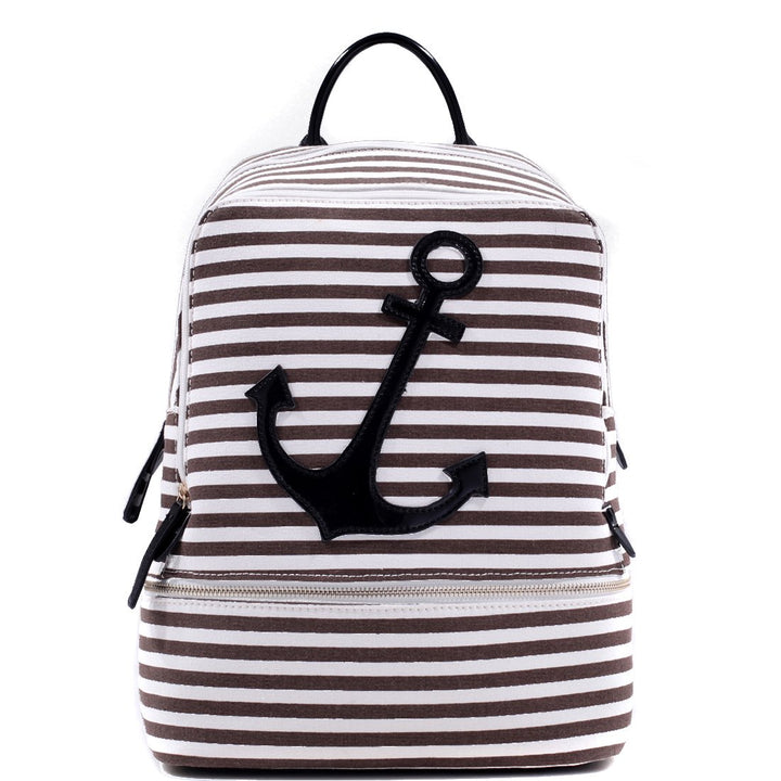 Dasein Striped Canvas Backpack Adjustable Straps Faux Leather Anchor 11.5x14.5 Image 2