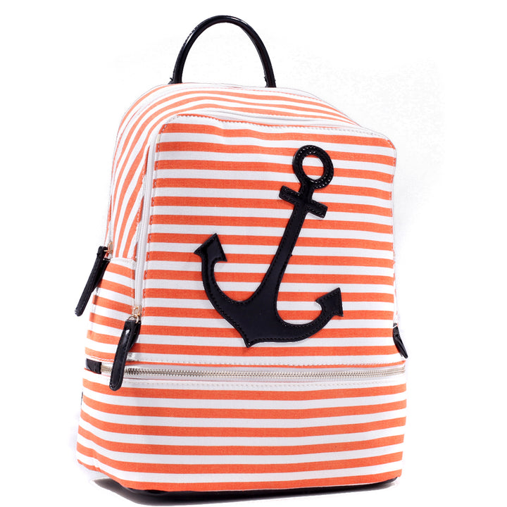 Dasein Striped Canvas Backpack Adjustable Straps Faux Leather Anchor 11.5x14.5 Image 3