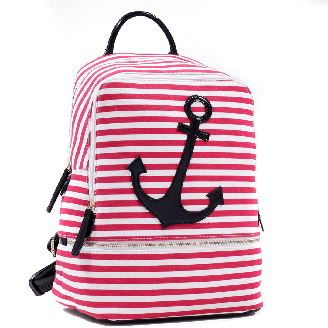 Dasein Striped Canvas Backpack Adjustable Straps Faux Leather Anchor 11.5x14.5 Image 4