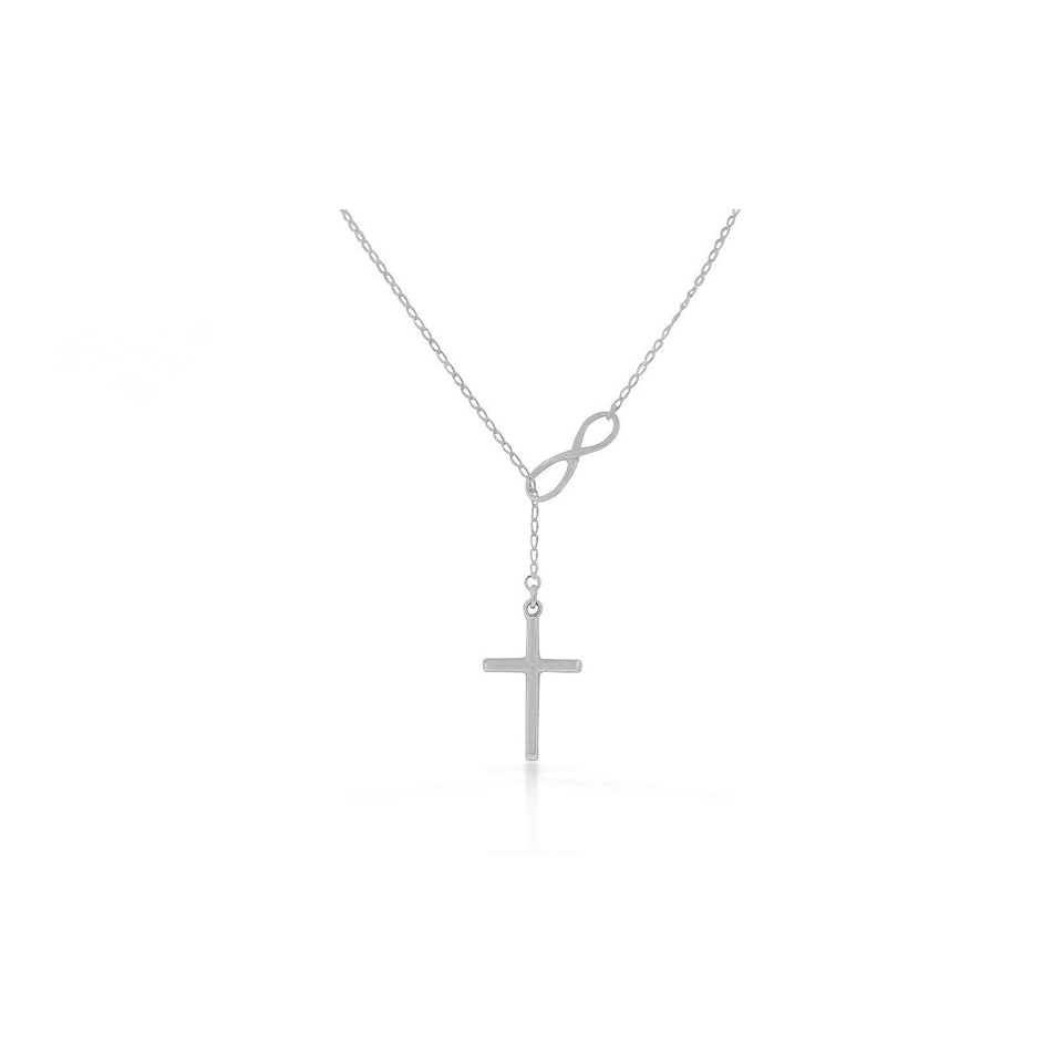 18k Gold Rose Gold Or Sterling Silver Infinity Cross Lariat Necklace Image 2