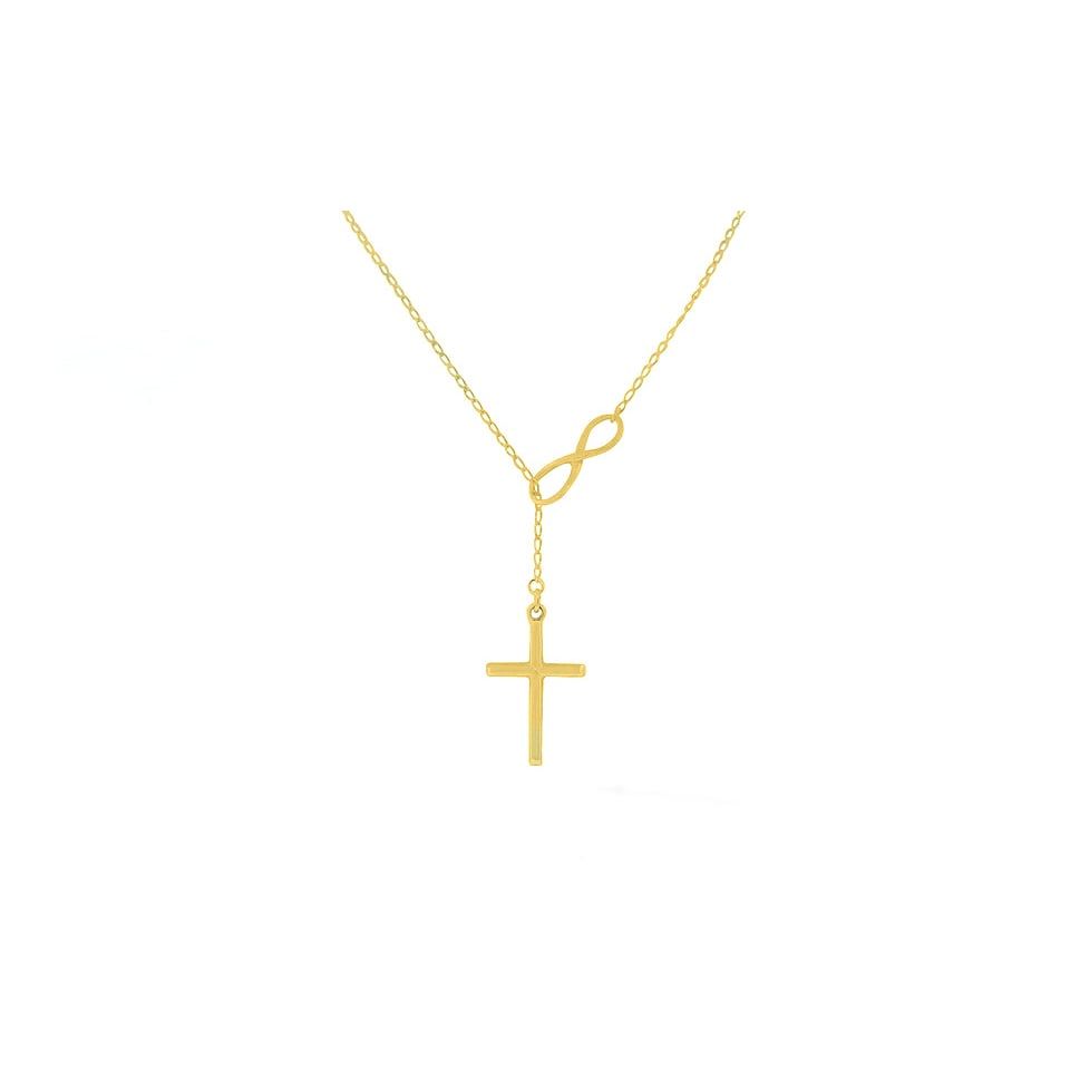 18k Gold Rose Gold Or Sterling Silver Infinity Cross Lariat Necklace Image 3