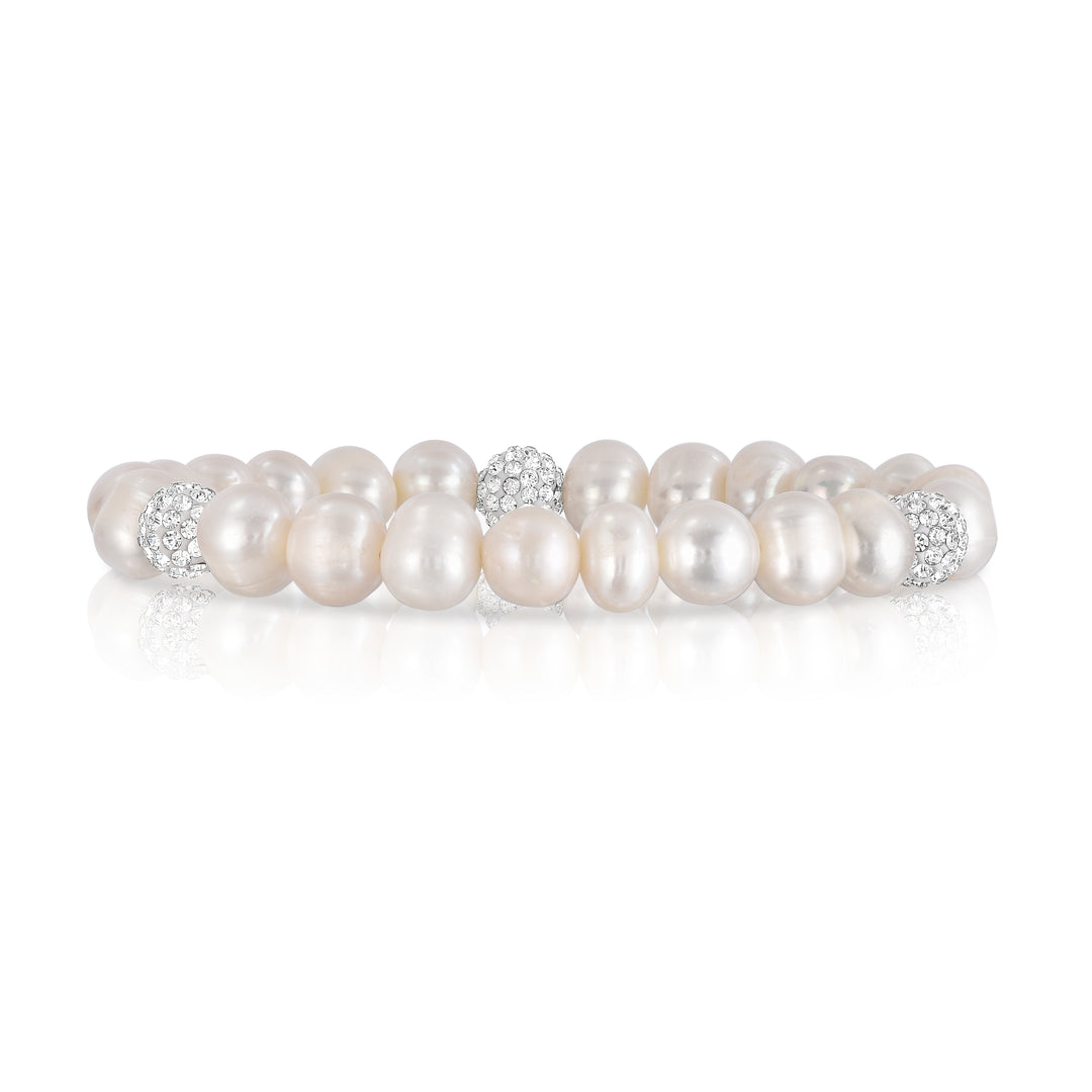Genuine Freshwater Pearl And Swarovski Elements Crystal Stretch Bracelet Image 1