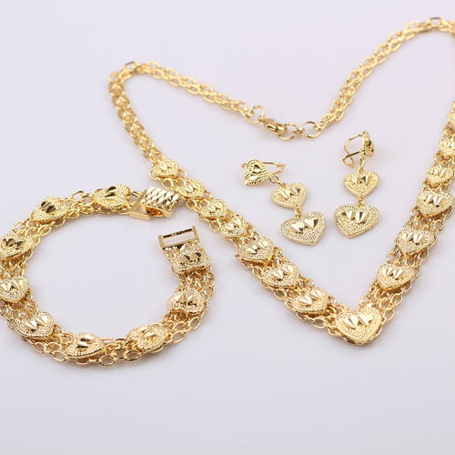 Heart NecklaceEarringsBracelet Set in 18k Gold Image 1