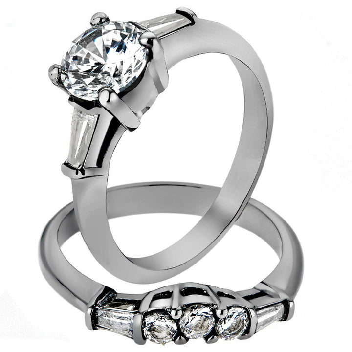 His & Her Stainless Steel 1.95 Ct Cz Bridal Ring Set & Men Zirconia Wedding Band Image 2