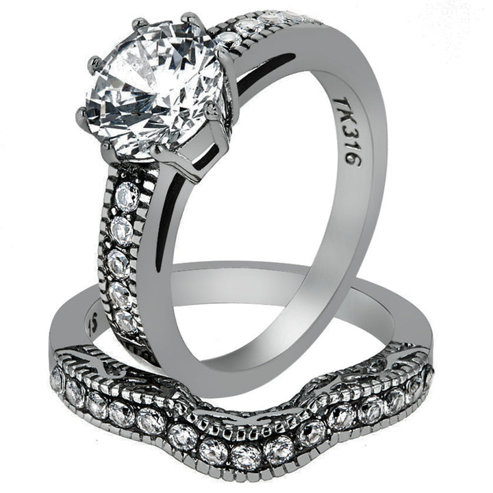 His & Her Stainless Steel 2.29 Ct Cz Bridal Ring Set & Men Zirconia Wedding Band Image 2