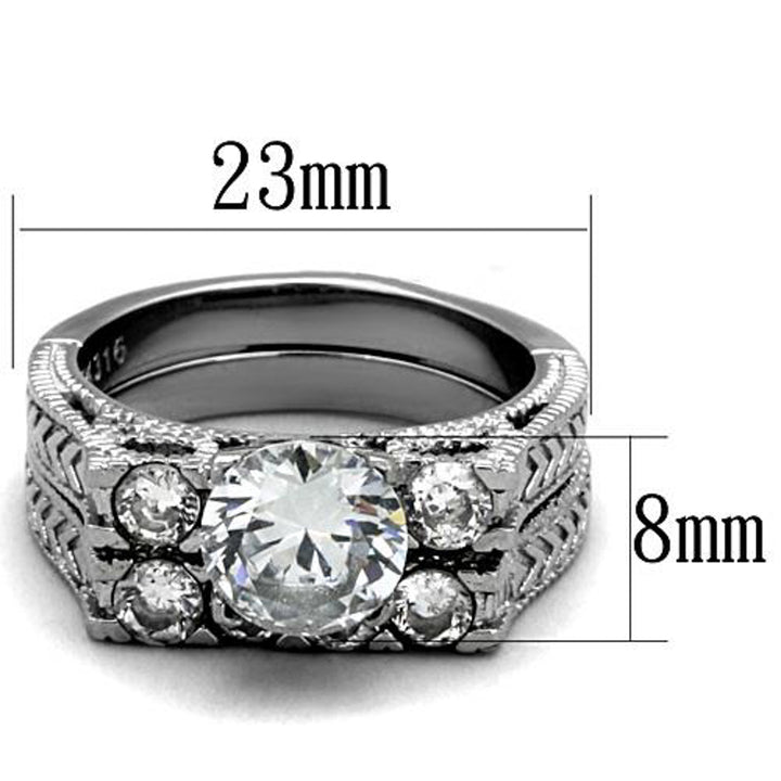 His and Her Stainless Steel 2.95 Ct Cz Bridal Ring Set and Men Zirconia Wedding Band Image 4