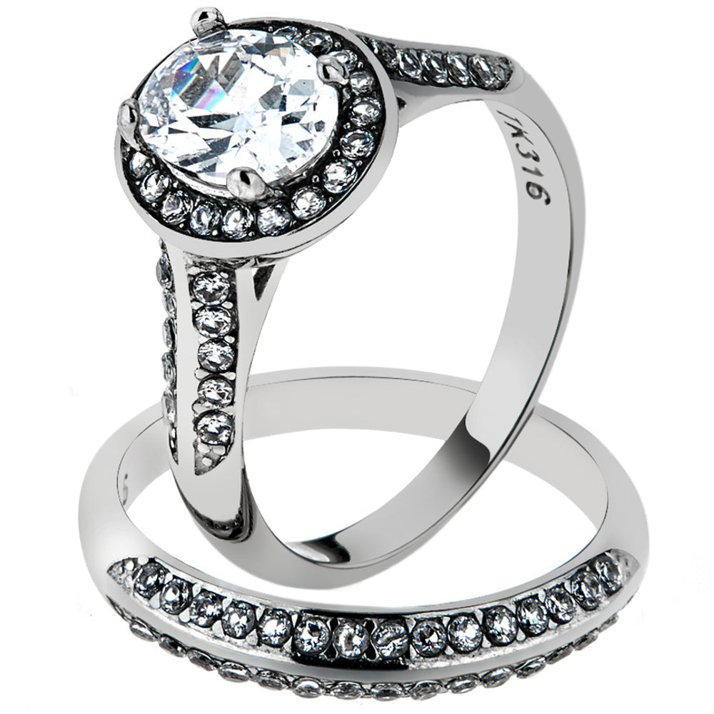 His & Her Stainless Steel 2.60 Ct Cz Bridal Ring Set & Men Zirconia Wedding Band Image 2