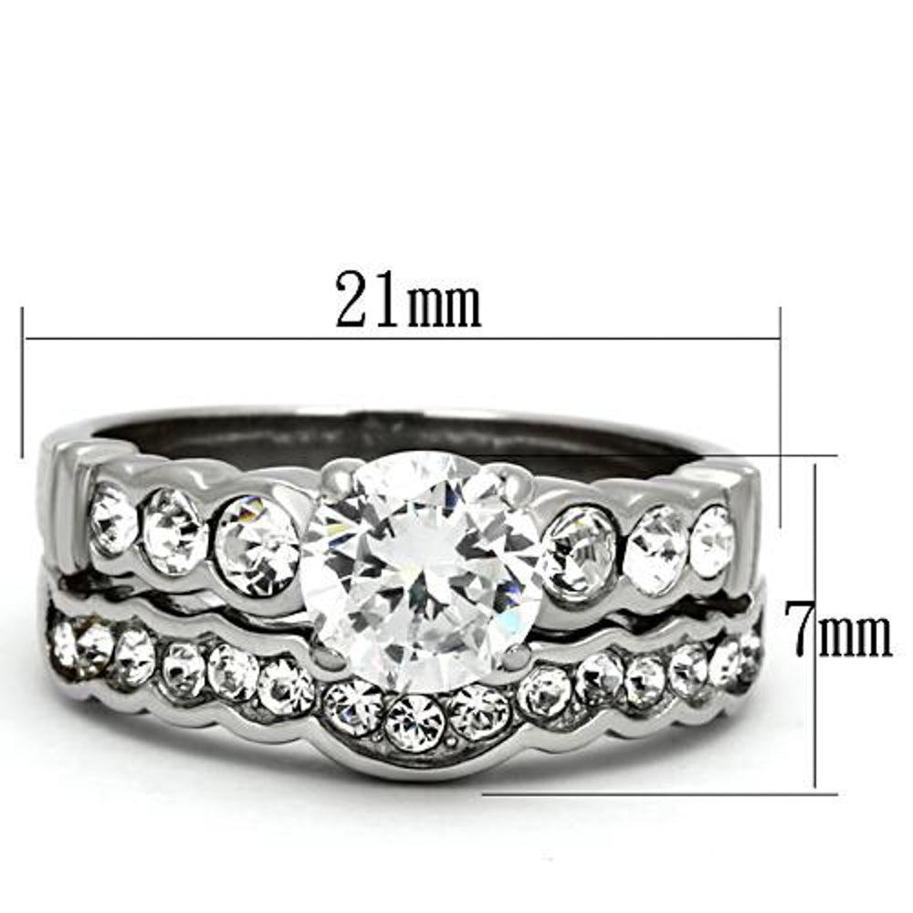 His and Her Stainless Steel 2.35 Ct Cz Bridal Ring Set and Men Zirconia Wedding Band Image 4