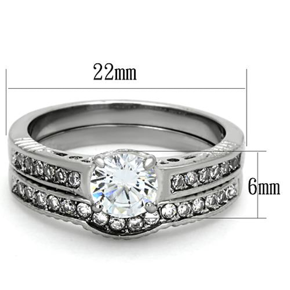 His and Her Stainless Steel 1.75 Ct Cz Bridal Ring Set and Men Zirconia Wedding Band Image 4