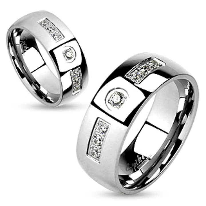 His and Her Stainless Steel 1.85 Ct Cz Bridal Ring Set and Men Zirconia Wedding Band Image 3