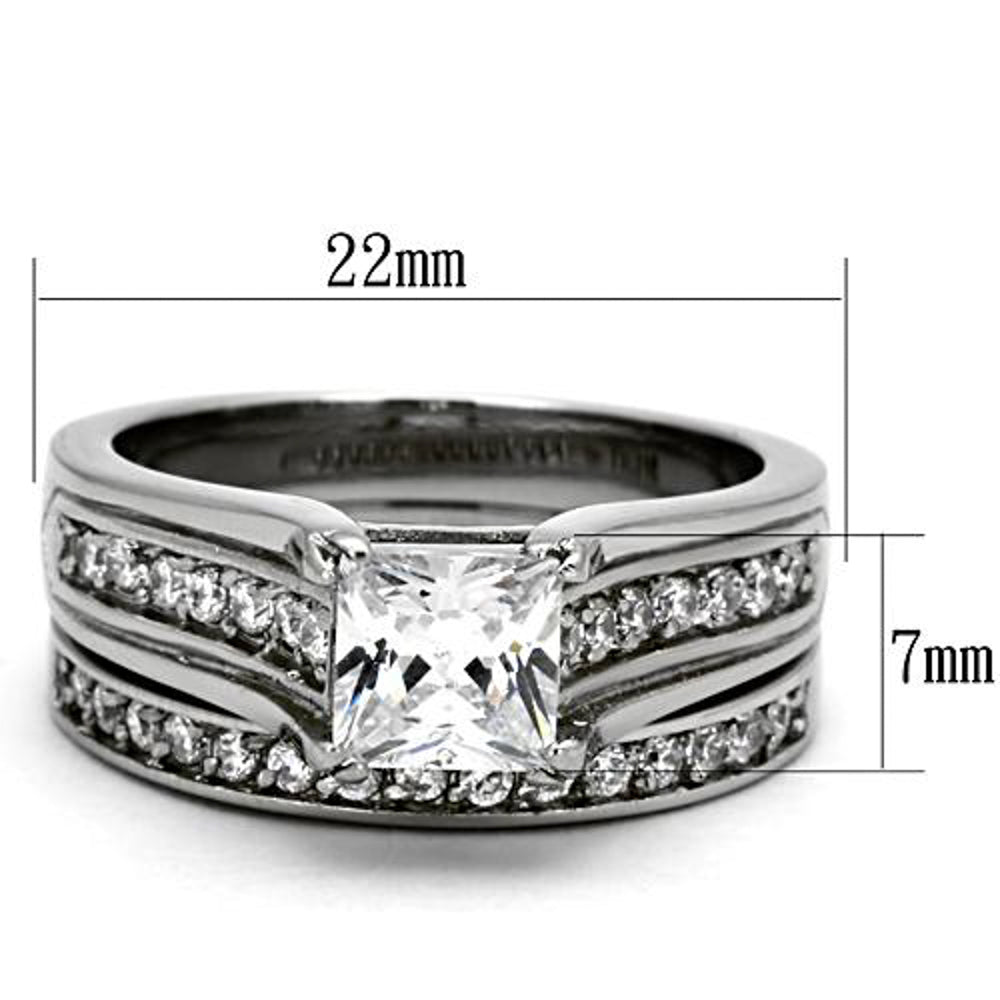 His and Her Stainless Steel 2.10 Ct Cz Bridal Ring Set and Men Zirconia Wedding Band Image 4