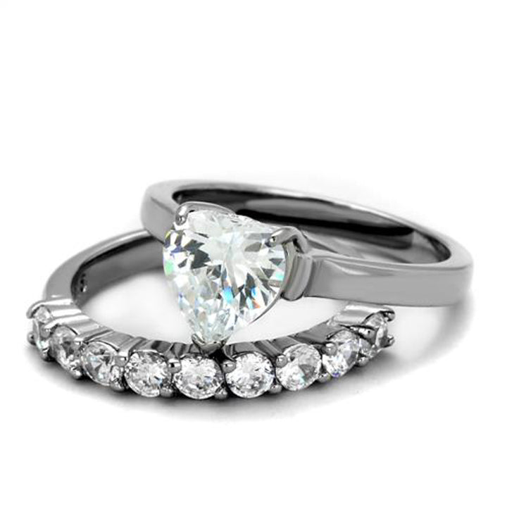 His and Her Stainless Steel 2.70 Ct Cz Bridal Ring Set and Men Zirconia Wedding Band Image 4