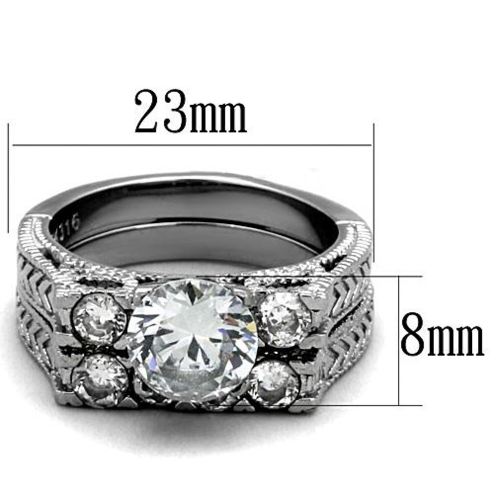 His and Her 3 Pc Stainless Steel 2.95 Ct Cz Bridal Set and Men Zirconia Wedding Band Image 4