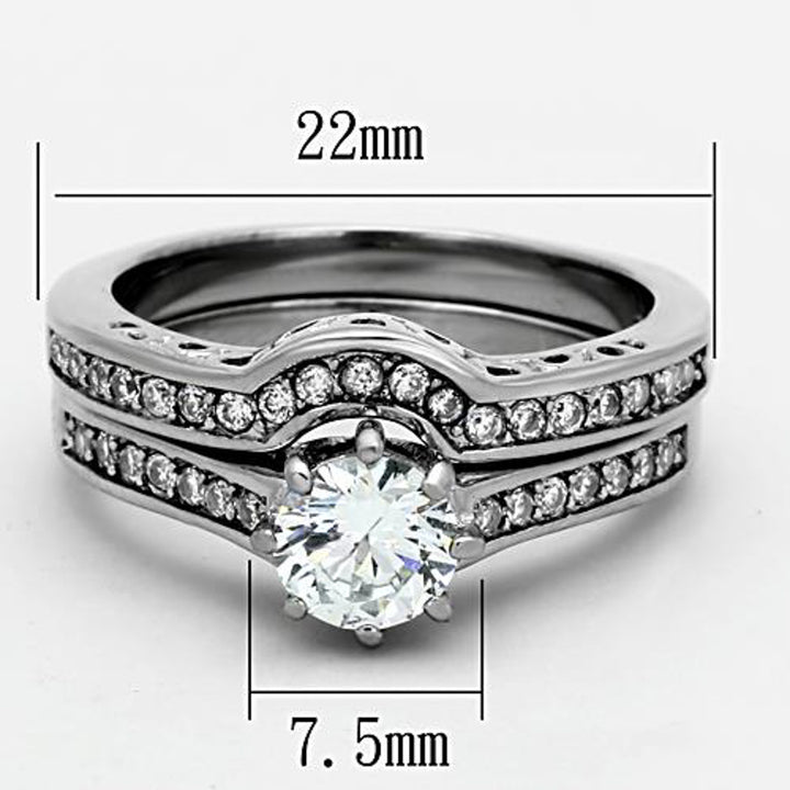 His and Her 3 Pc Stainless Steel 1.85 Ct Cz Bridal Set and Men Zirconia Wedding Band Image 4