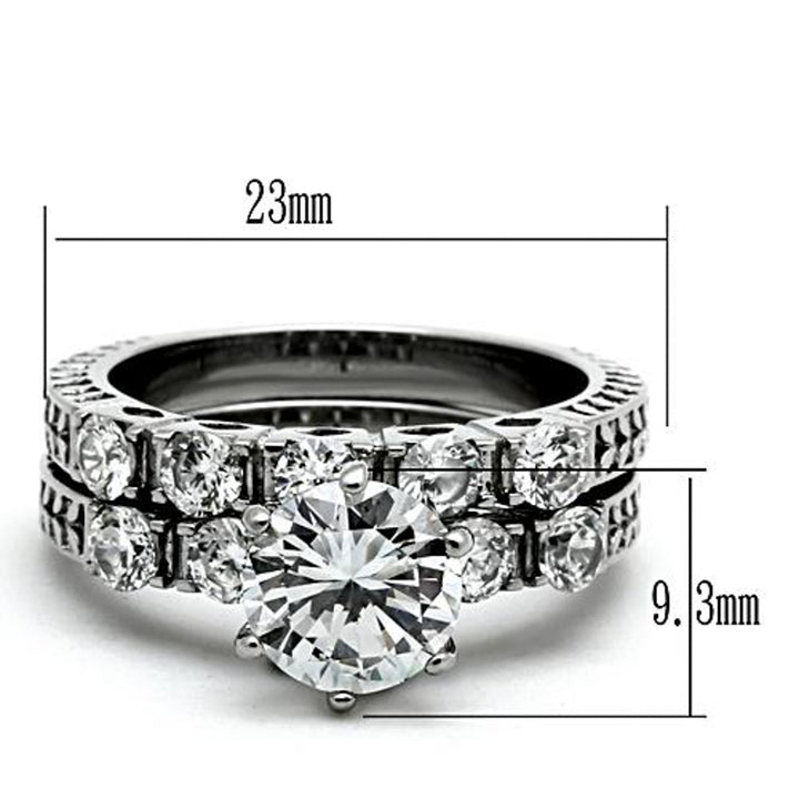 His and Her 3 Pc Stainless Steel 3.10 Ct Cz Bridal Set and Men Zirconia Wedding Band Image 4