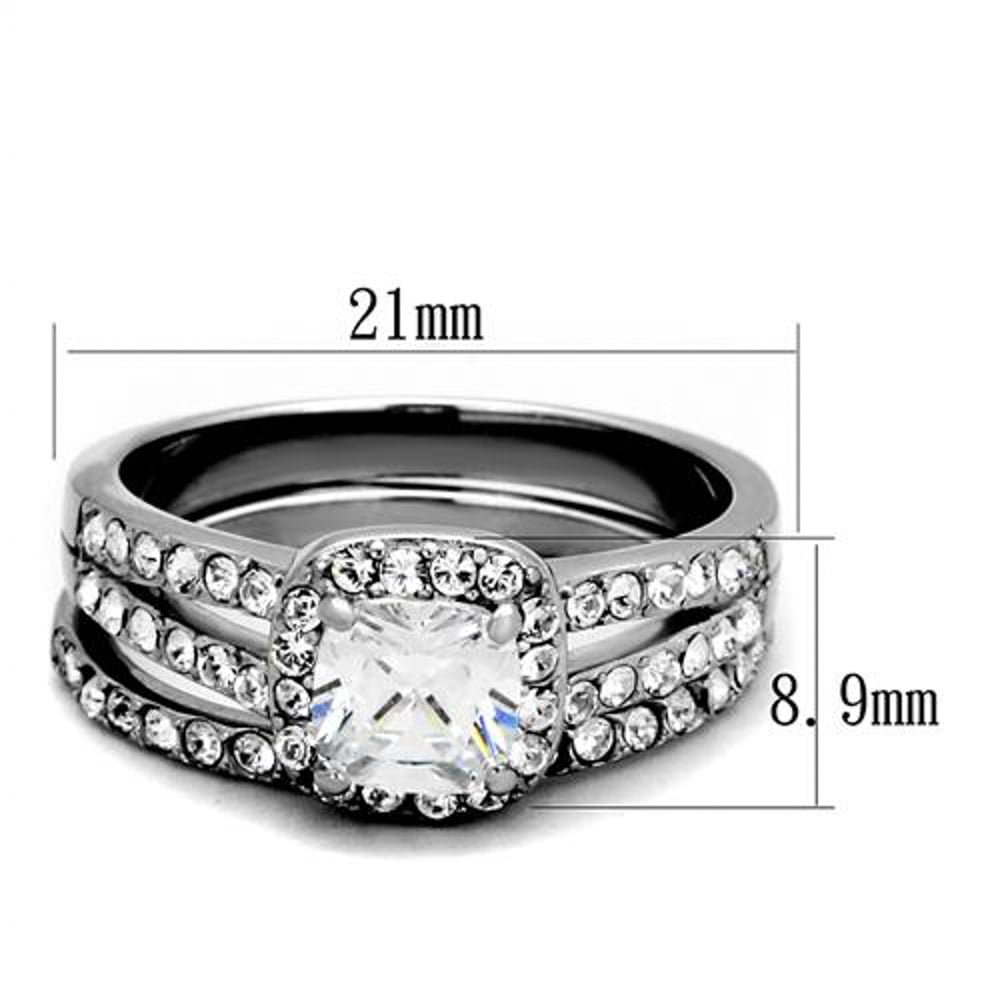 His and Her 3 Pc Stainless Steel 1.80 Ct Cz Bridal Set and Men Zirconia Wedding Band Image 4