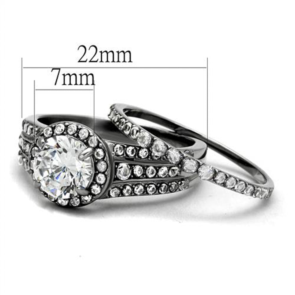 His and Her 3 Pc Stainless Steel 2.45 Ct Cz Bridal Set and Men Zirconia Wedding Band Image 4