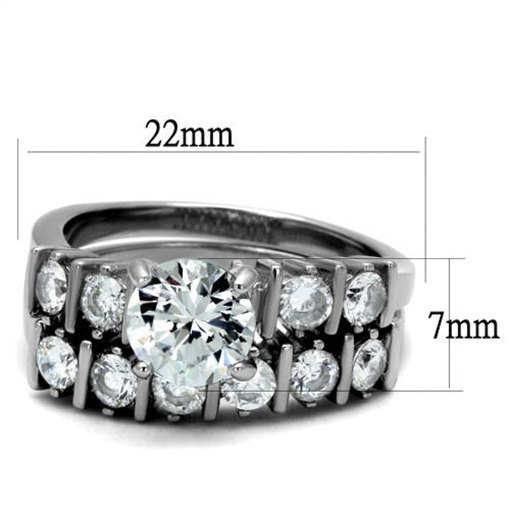 His and Her 3 Pc Stainless Steel 2.38 Ct Cz Bridal Set and Men Zirconia Wedding Band Image 4