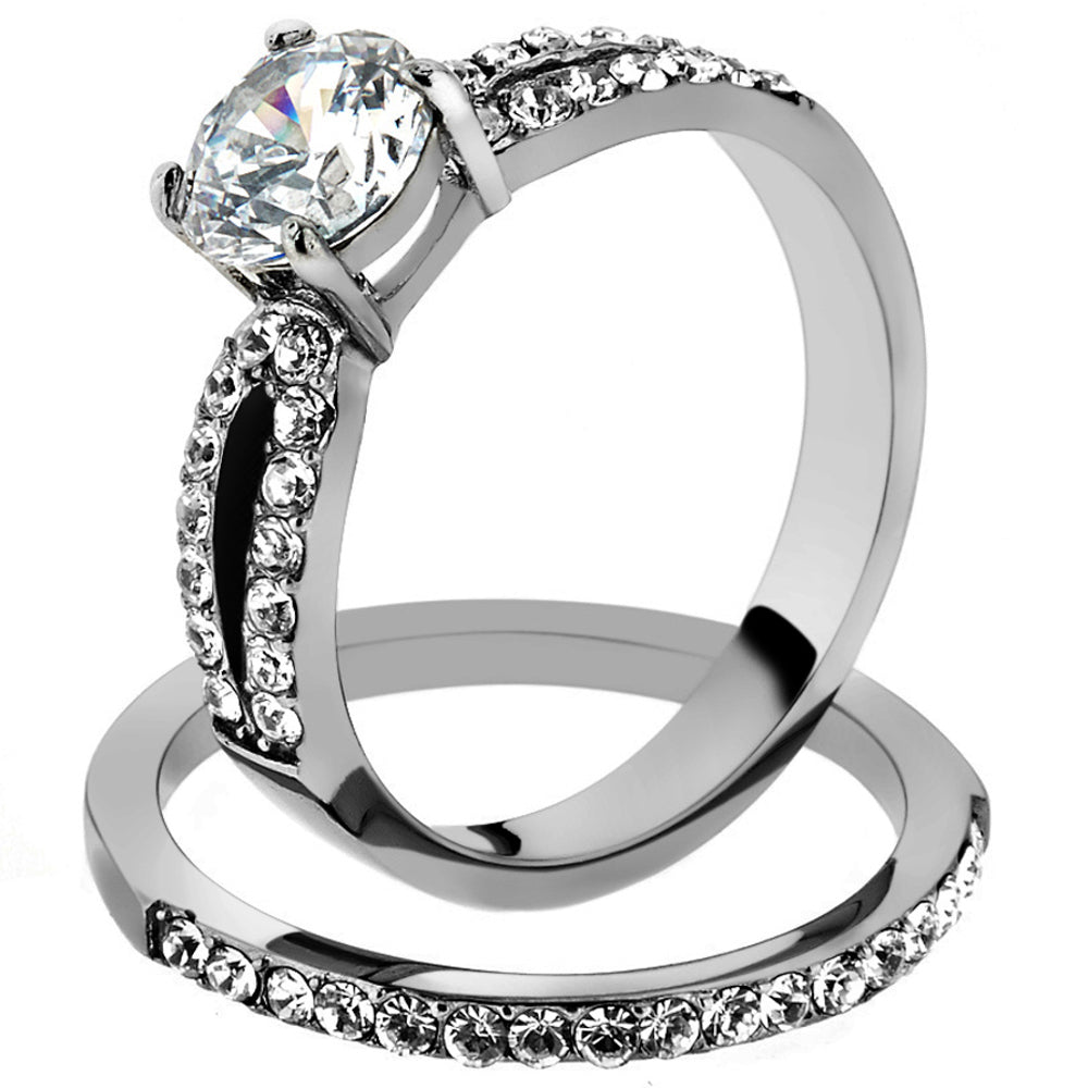 His and Her Stainless Steel 1.25 Ct Cz Bridal Ring Set and Men Zirconia Wedding Band Image 2