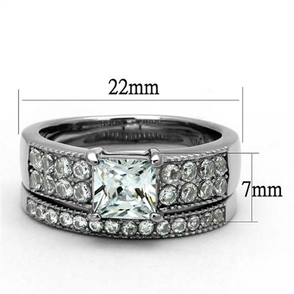 His and Her Stainless Steel 2.07 Ct Cz Bridal Ring Set and Men Zirconia Wedding Band Image 4