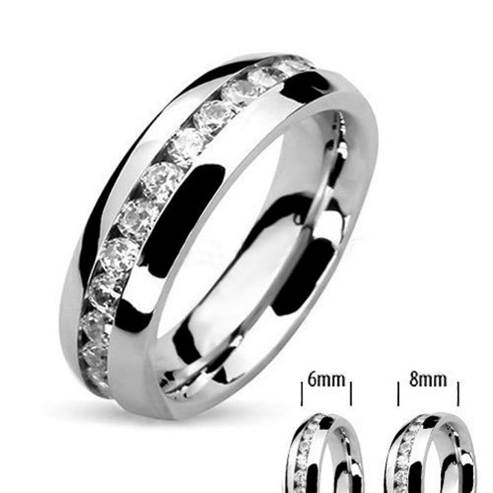 His and Hers Stainless Steel 2.95 Ct Cz Bridal Set and Mens Eternity Wedding Band Image 3