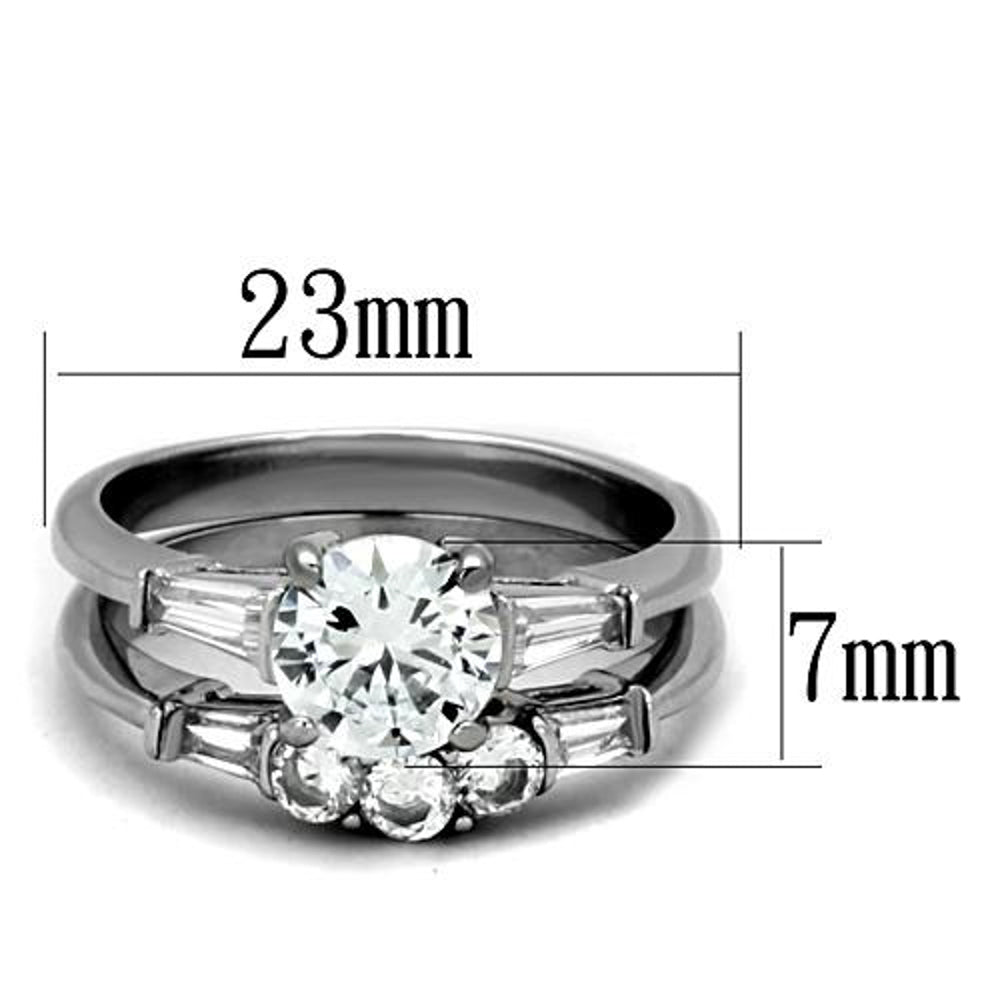 His and Hers Stainless Steel 1.95 Ct Cz Bridal Set and Mens Eternity Wedding Band Image 4