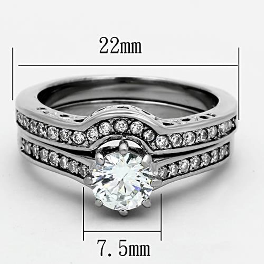 His and Hers Stainless Steel 1.85 Ct Cz Bridal Set and Mens Eternity Wedding Band Image 4