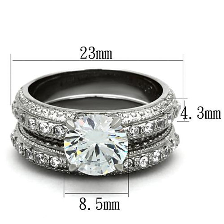 His and Hers Stainless Steel 3.25 Ct Cz Bridal Set and Mens Eternity Wedding Band Image 4