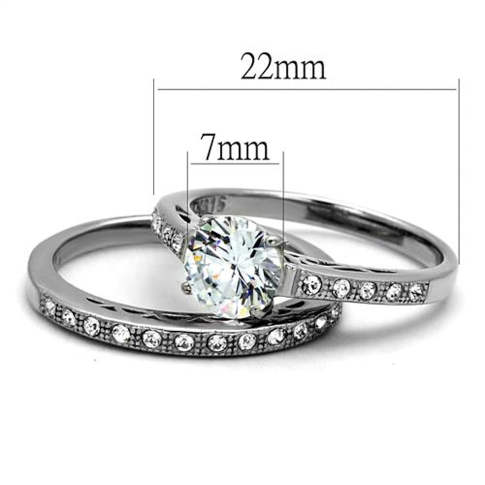 His and Hers Stainless Steel 1.39 Ct Cz Bridal Set and Mens Eternity Wedding Band Image 4