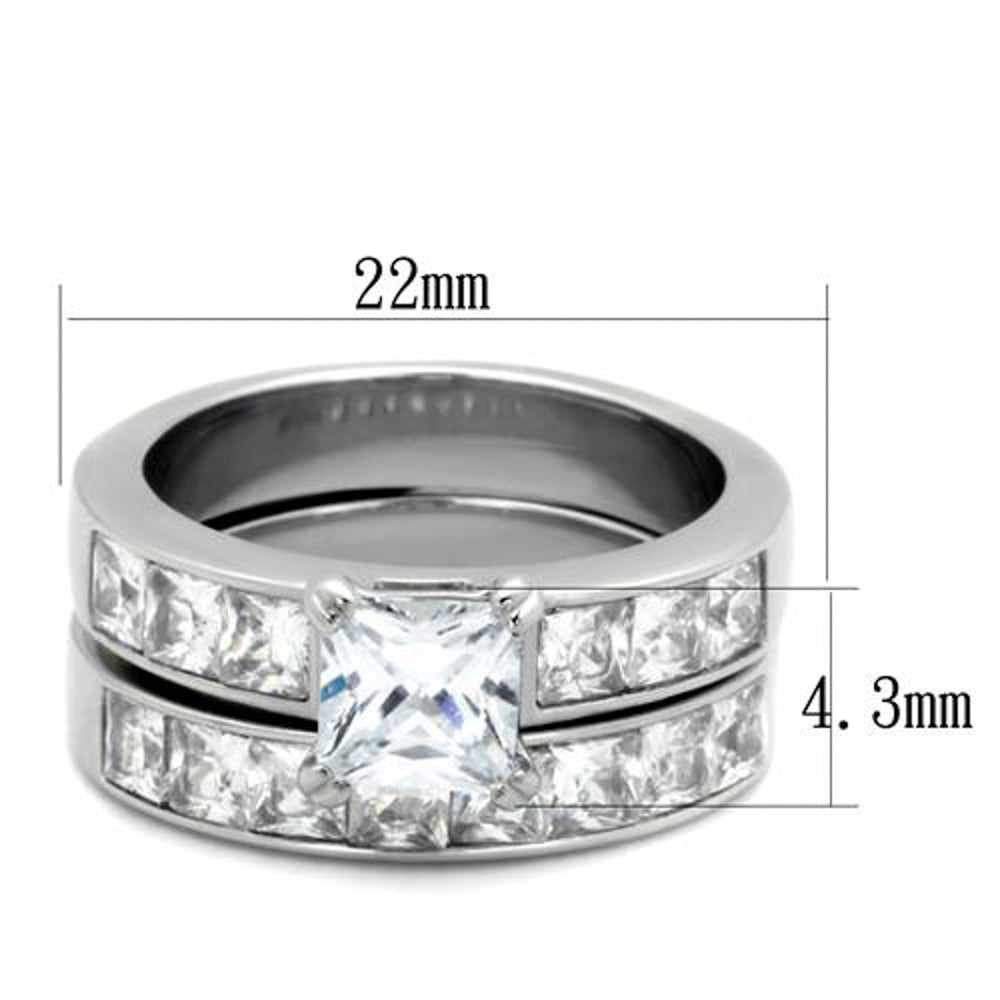 His and Hers Stainless Steel 3.75 Ct Cz Bridal Set and Mens Eternity Wedding Band Image 4