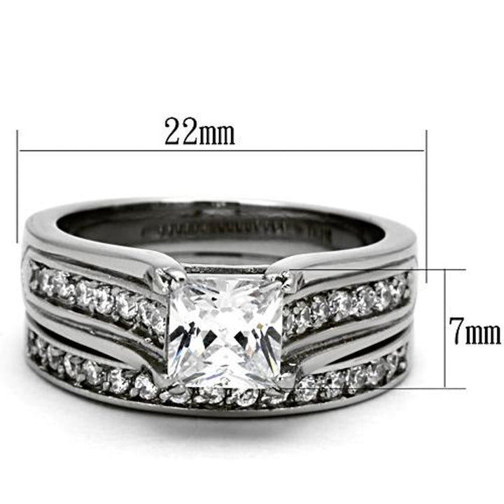 His and Hers Stainless Steel 2.10 Ct Cz Bridal Set and Mens Eternity Wedding Band Image 4