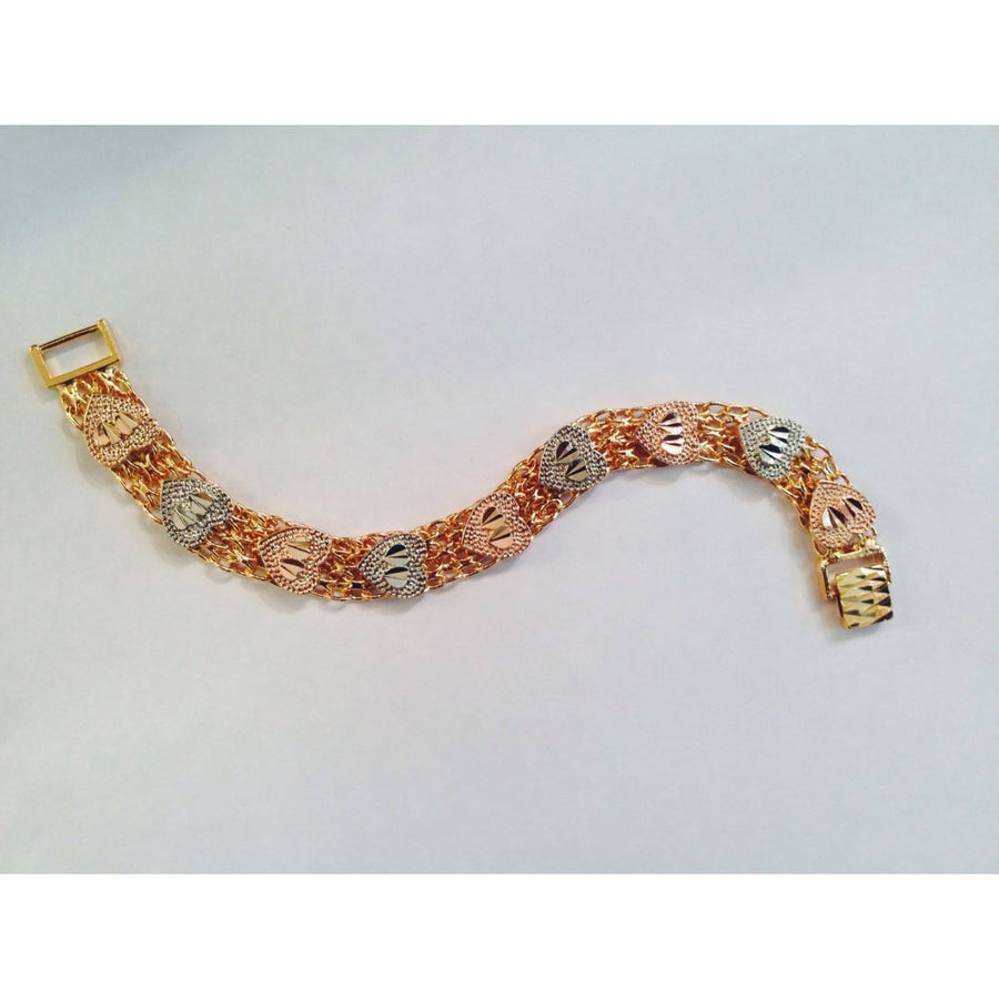18k Gold Filled Tri Color Hearts Bezmar Bracelet Image 1