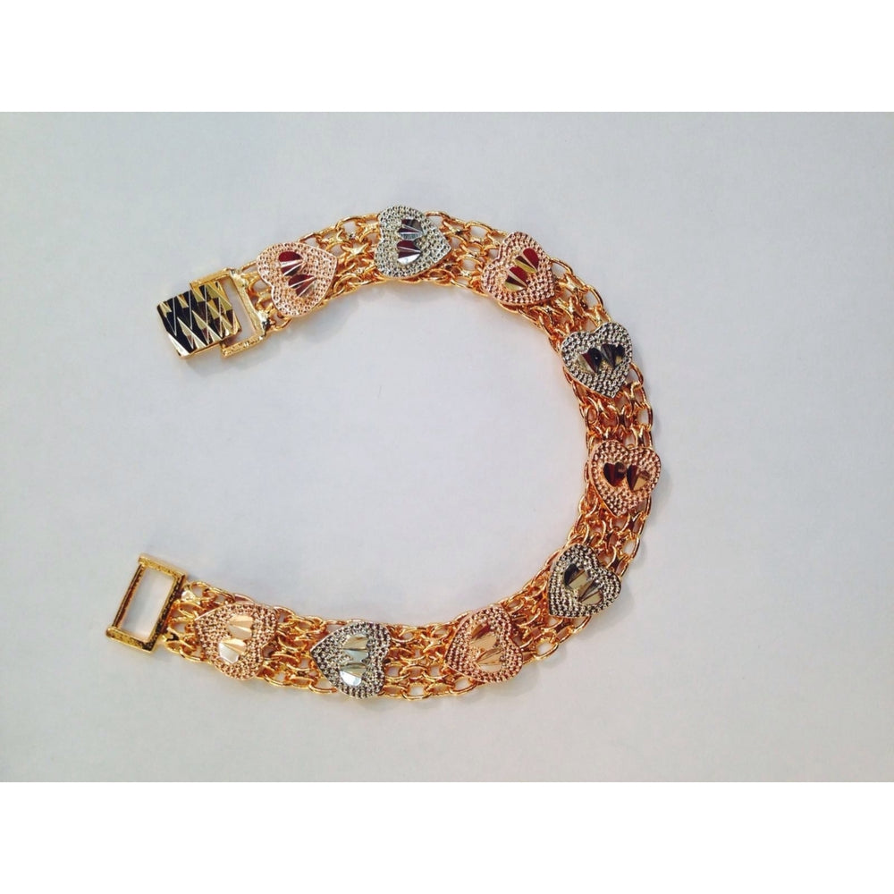18k Gold Filled Tri Color Hearts Bezmar Bracelet Image 2