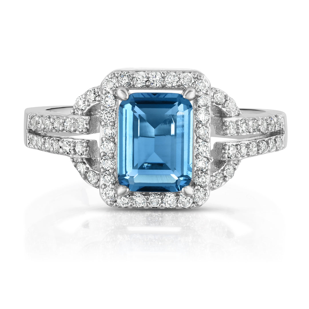 4.50 CTTW Light Blue Emerald Cut Cocktail Ring in White Gold Image 3