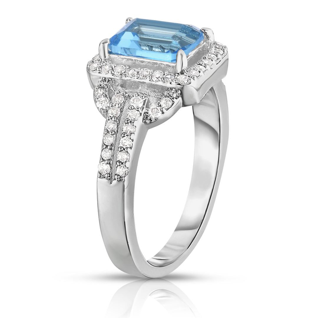4.50 CTTW Light Blue Emerald Cut Cocktail Ring in White Gold Image 4