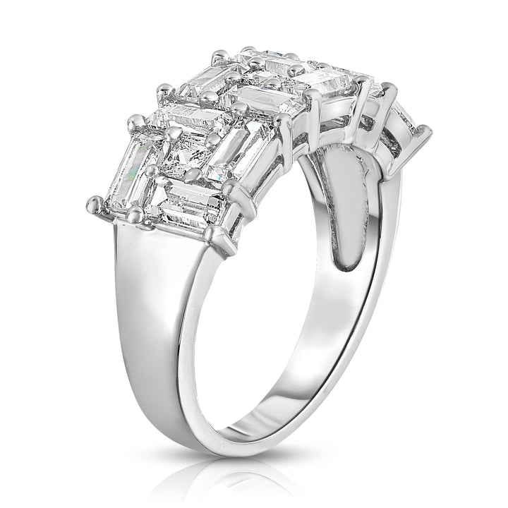Fancy Emerald Cut Simulated Diamond Ring in 18k White Gold Image 2