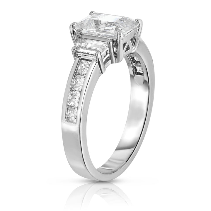 3.50cttw Tri Stone Emerald Cut Bridal Ring Image 2