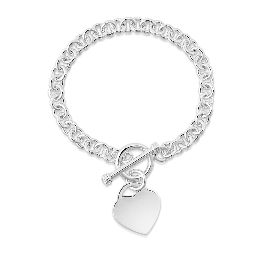 Italian Sterling Silver Heart Toggle Bracelet 7.5" Designer Inspired Jewelry Image 1