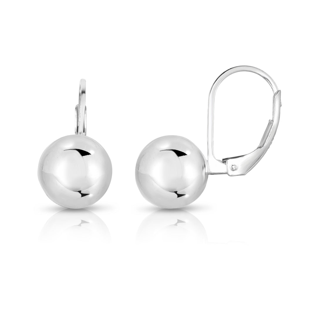 Solid Sterling Silver 8mm Leverback Ball Earrings Lightweight Jewelry Women Image 1