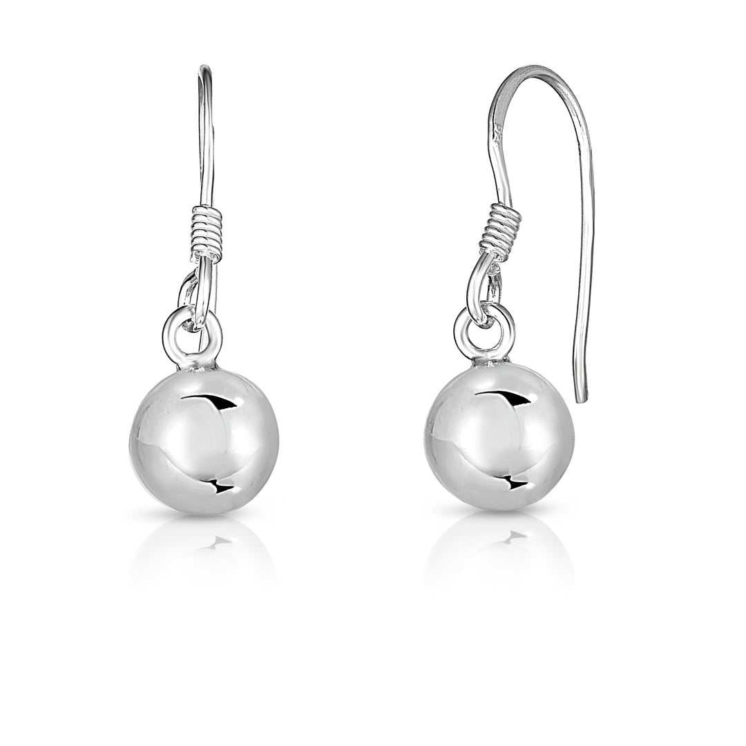 Solid Sterling Silver 8mm Ball Drop Earrings Image 1